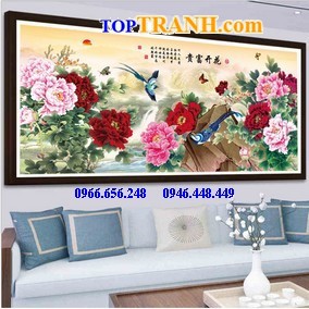 Tranh thêu hoa mẫu đơn 